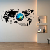 3D Wooden World Map With Esthetic Dial Wall Clock | Best Quality Wall Clock For Home Decor | Home Decor Clock 40 inch - With Light