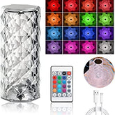 Rose Diamond Crystal Table Lamp – 16 Color RGB Touch Sensor Light with Remote Control – USB Charging Portable Atmosphere Lamp