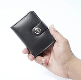 Boy's Leather Wallet Black Mustard Brown Snap Closure Compact Bifold Wallet for Kids & Teens (Color Black)