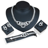 Fashion Jewelry Women Luxury 4pcs/Set Gold Plated Rhinestone Crystal, Necklace Earrings Bracelet Ring Sets for Women Accessories