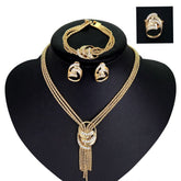 Hot Sell Gold Alloy and Rhinestone Bridal Necklace Earring Ring Bracelet Jewelry Set