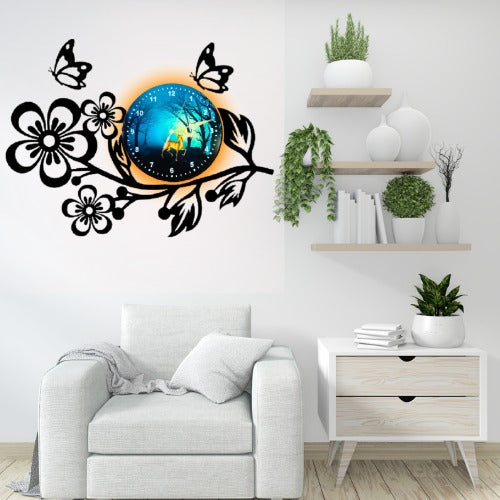 3D Wooden Flower Clock With Esthetic Dial Wall Clock | Best Quality Wall Clock For Home Decor | Home Decor Clock 25 inch - With Light